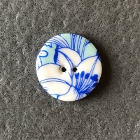 Aqua Flowers Smaller Medium Circular Button